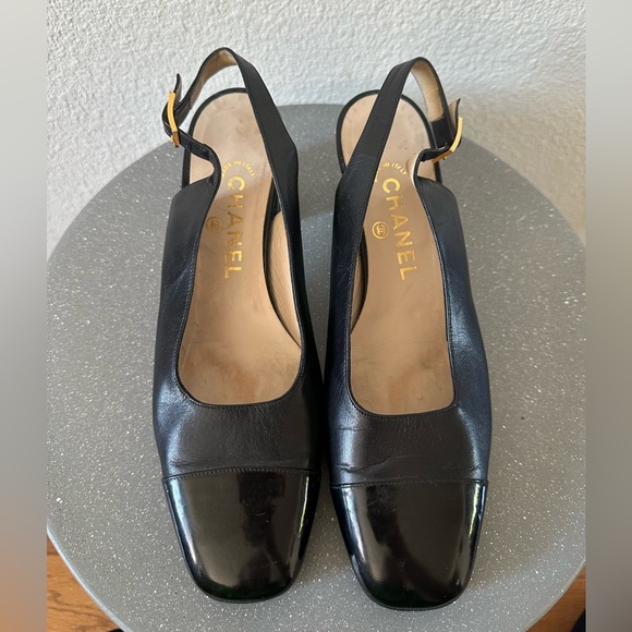 Vintage Chanel Black Slingback Heels - Picture 1 of 6